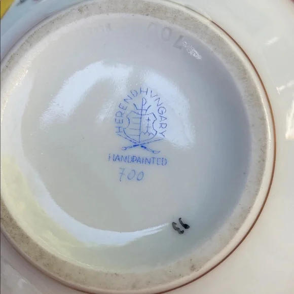 Herend Handpainted fruit and flora large tea cup and saucer plate. Antique Dining